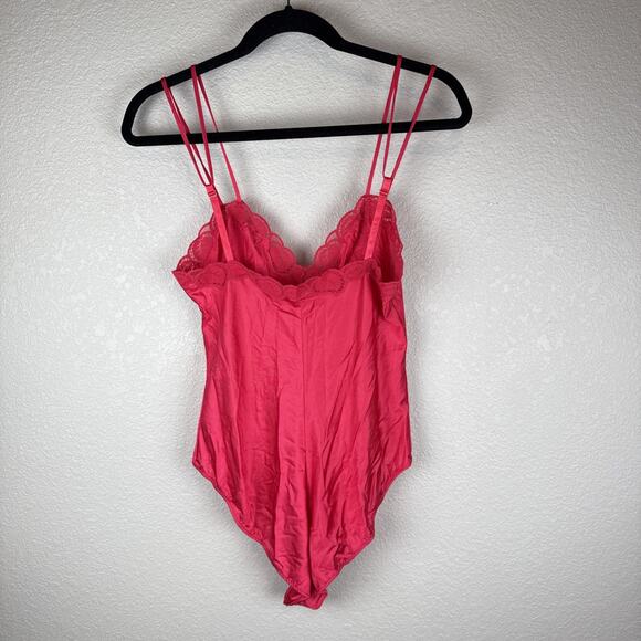 Halston Formfit Vintage Satin Lace Teddy Bodysuit Size 34 S Hot Pink Nylon - Picture 4 of 7